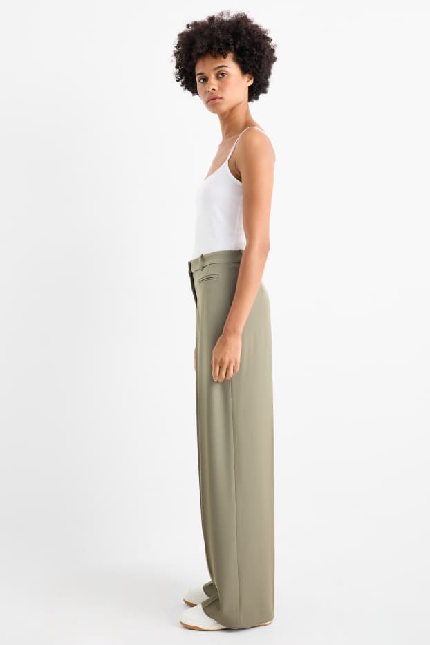 Femei - Pantaloni office - talie înaltă - relaxed fit - kaki