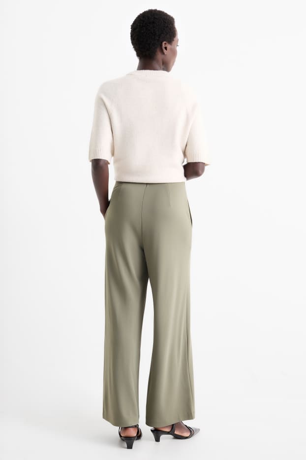 Dames - Broek van jersey - high waist - wide leg - groen