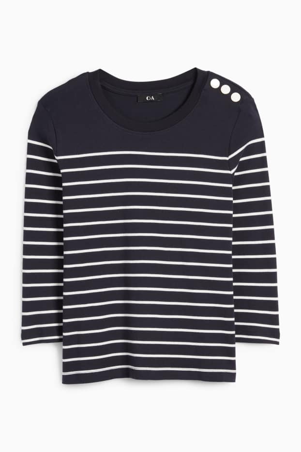 Women - Long sleeve top - striped - dark blue