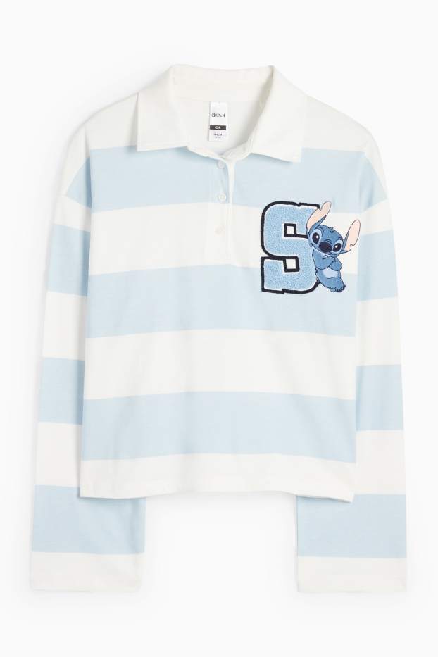 Copii - Fete - Lilo & Stitch - tricou polo - cu dungi - alb / albastru deschis