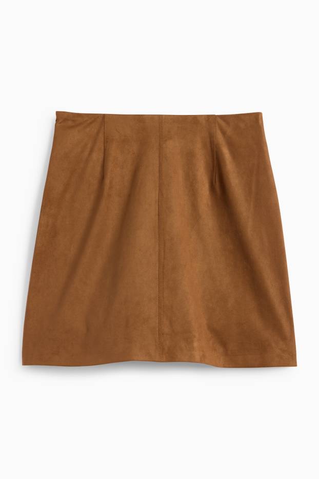 Femei - Fustă mini - imitație de piele întoarsă - maro