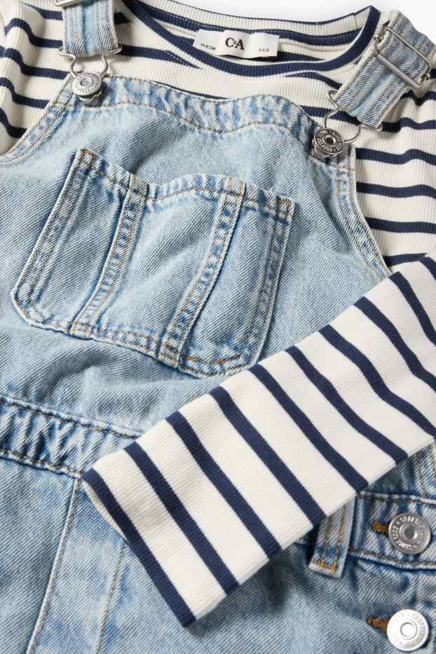 Copii - Fete - Set - tricou cu mânecă lungă și rochie-salopetă din denim - 2 piese - denim-albastru deschis