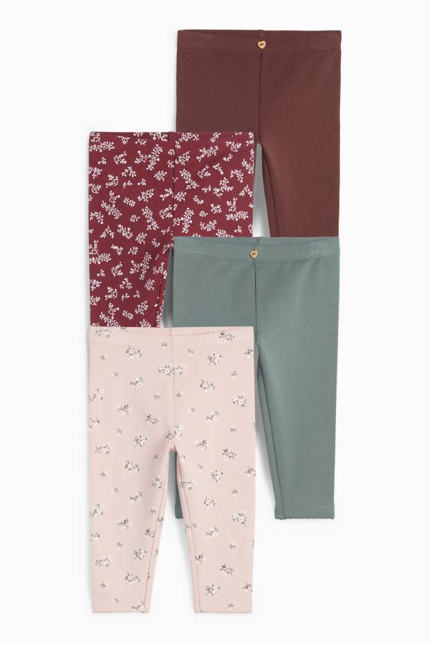 Bebeluși - fete - Multipack 4 perechi - floricele - colanți termoizolanți bebeluși - roz