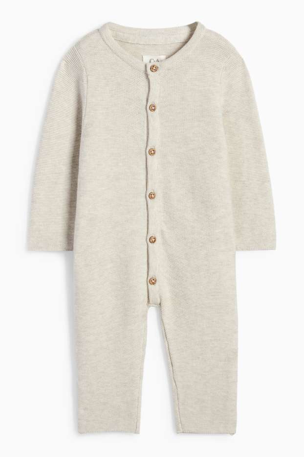 Unisex - Salopetă tricotată bebeluși - reiată - bej deschis