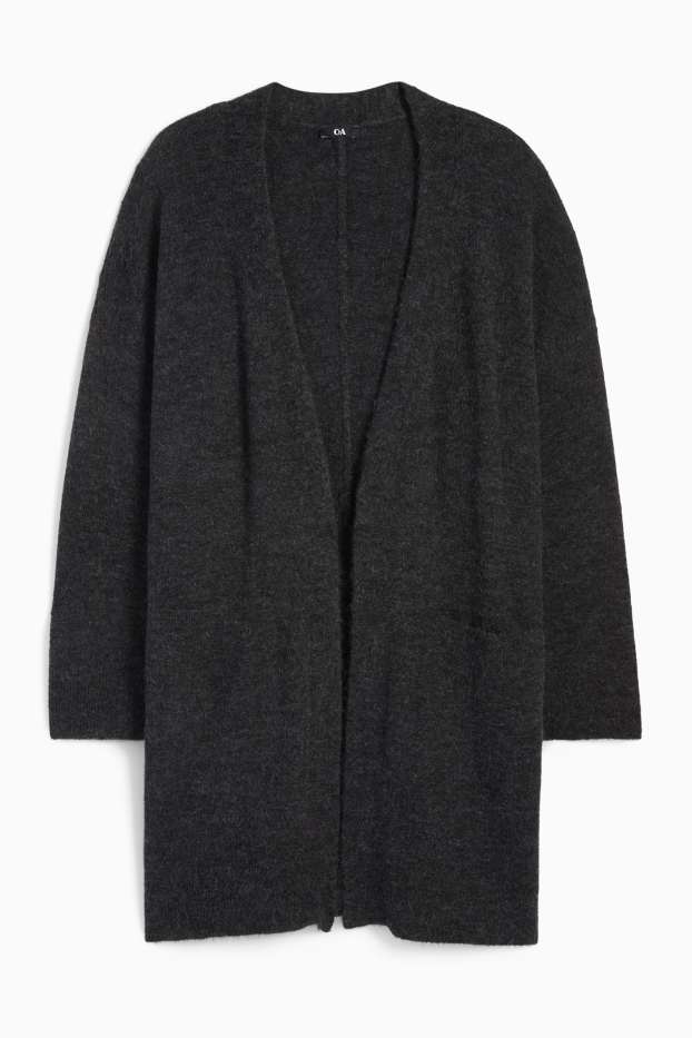 Femei - Cardigan tricotat lung - gri închis