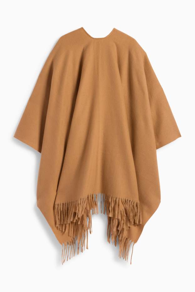 Femei - Poncho cu franjuri - maro deschis