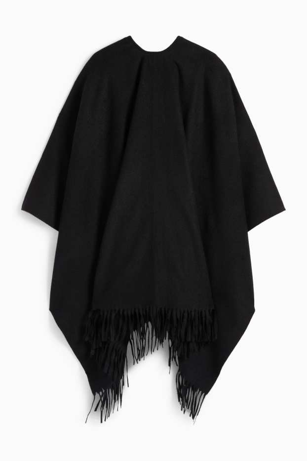 Dámské - Pončo s třásněmi - černá