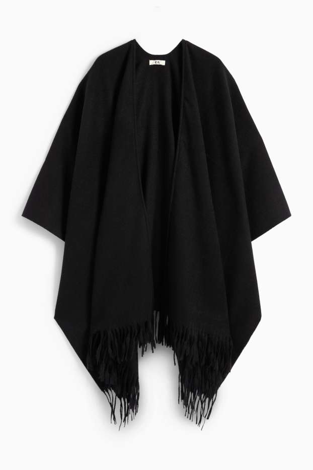 Dámské - Pončo s třásněmi - černá