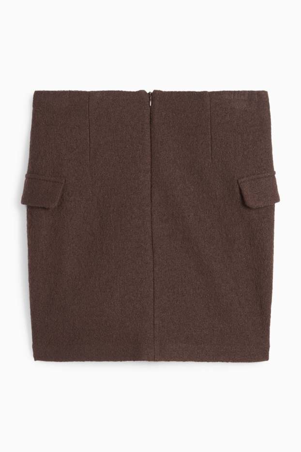 Femei - Fustă mini din bouclé - amestec de lână - maro închis