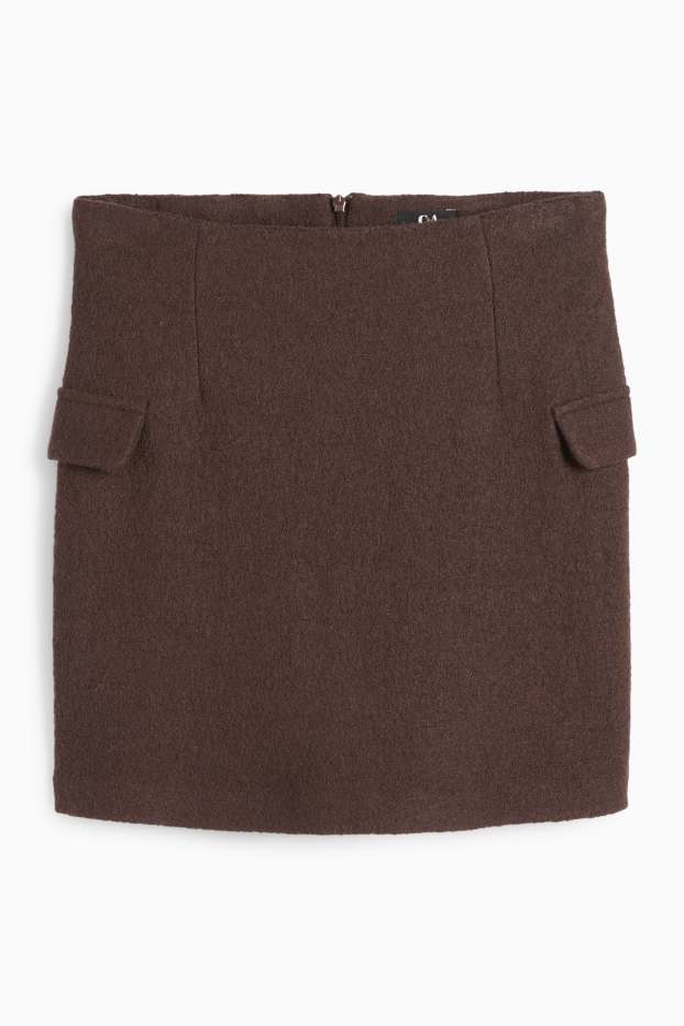 Femei - Fustă mini din bouclé - amestec de lână - maro închis
