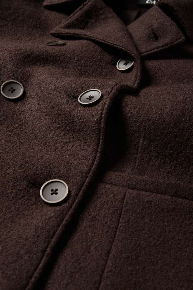 Femei - Blazer crop din bouclé - regular fit - amestec de lână - maro închis