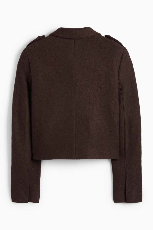 Femei - Blazer crop din bouclé - regular fit - amestec de lână - maro închis