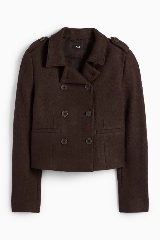 Femei - Blazer crop din bouclé - regular fit - amestec de lână - maro închis