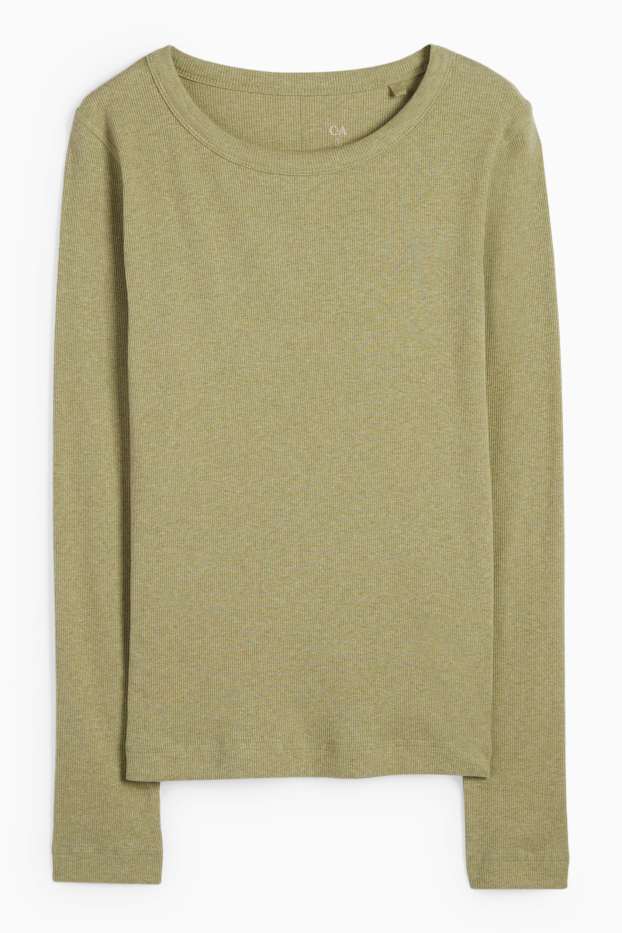 Dames - Longsleeve - geribd - lichtgroen