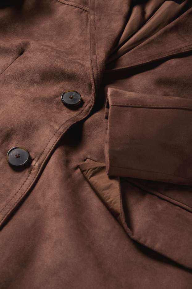 Women - Long blazer - regular fit - faux suede - light brown