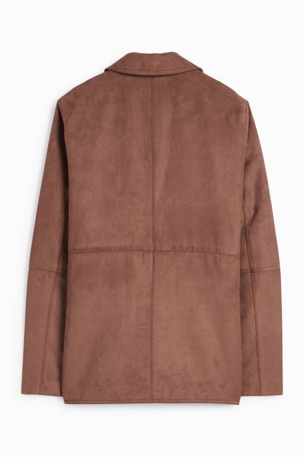 Women - Long blazer - regular fit - faux suede - light brown