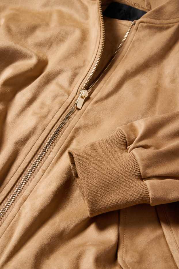 Women - Bomber jacket - faux suede - light brown