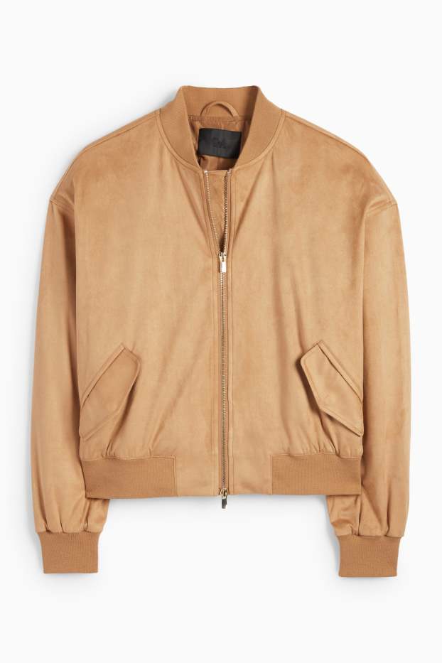 Women - Bomber jacket - faux suede - light brown