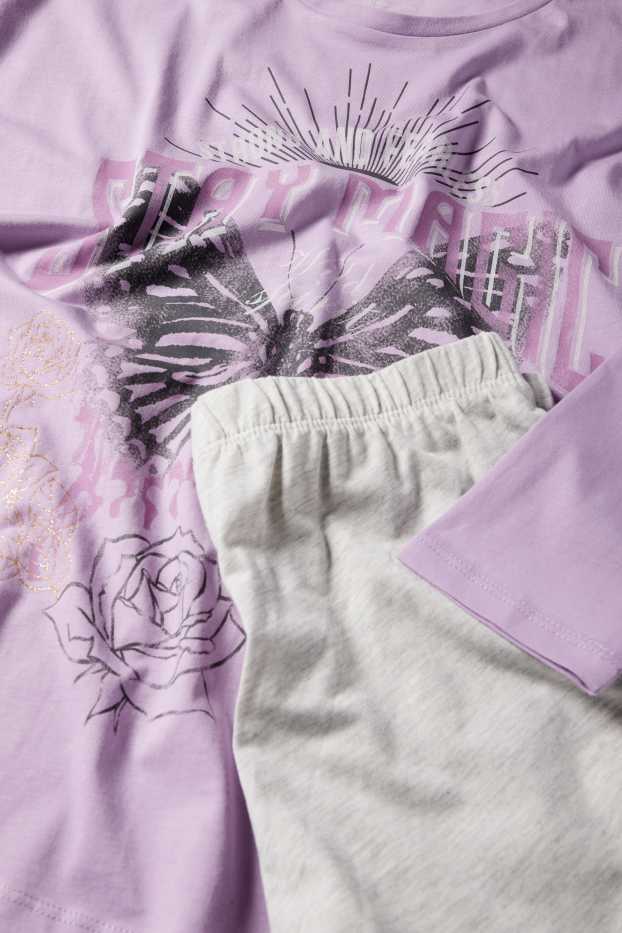 Copii - Fete - Fluture - pijama - 2 piese - violet deschis