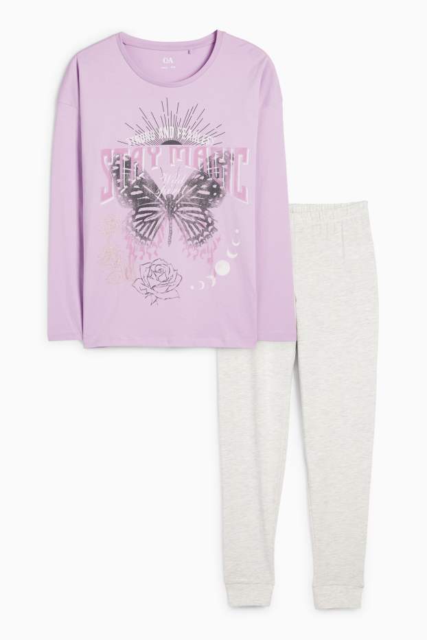 Copii - Fete - Fluture - pijama - 2 piese - violet deschis