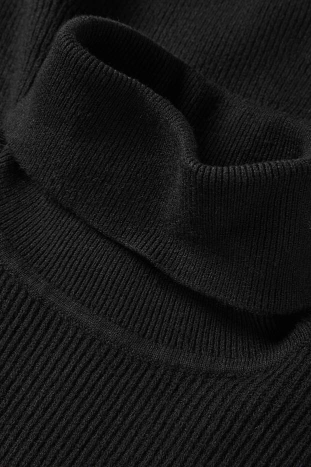 Femei - Rochie tricotată - reiată - negru