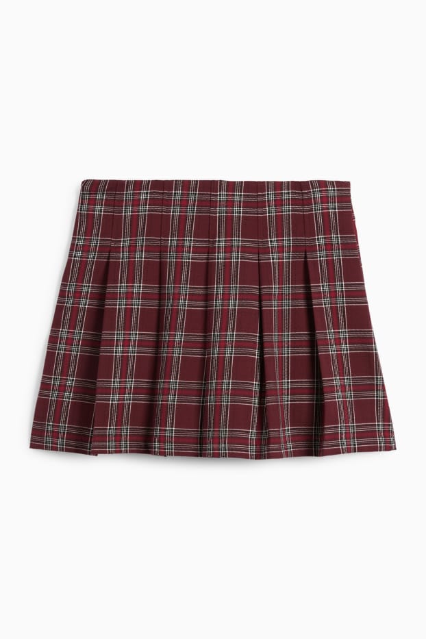 Femei - Fustă-pantalon scurtă - în carouri - bordo