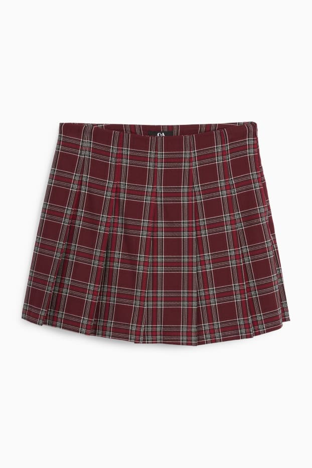 Femei - Fustă-pantalon scurtă - în carouri - bordo