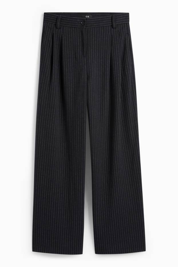 Dames - Pantalon - mid waist - wide leg - krijtstrepen - donkerblauw