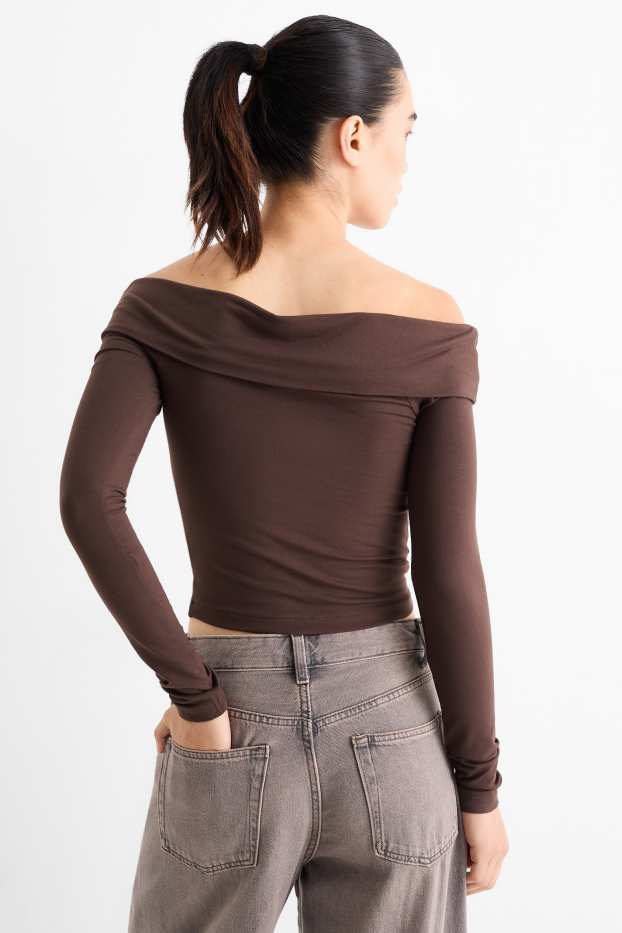 Damen - Crop Langarmshirt - dunkelbraun