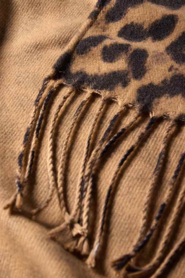 Femei - Poncho cu franjuri - imprimeu de leopard - negru / nej