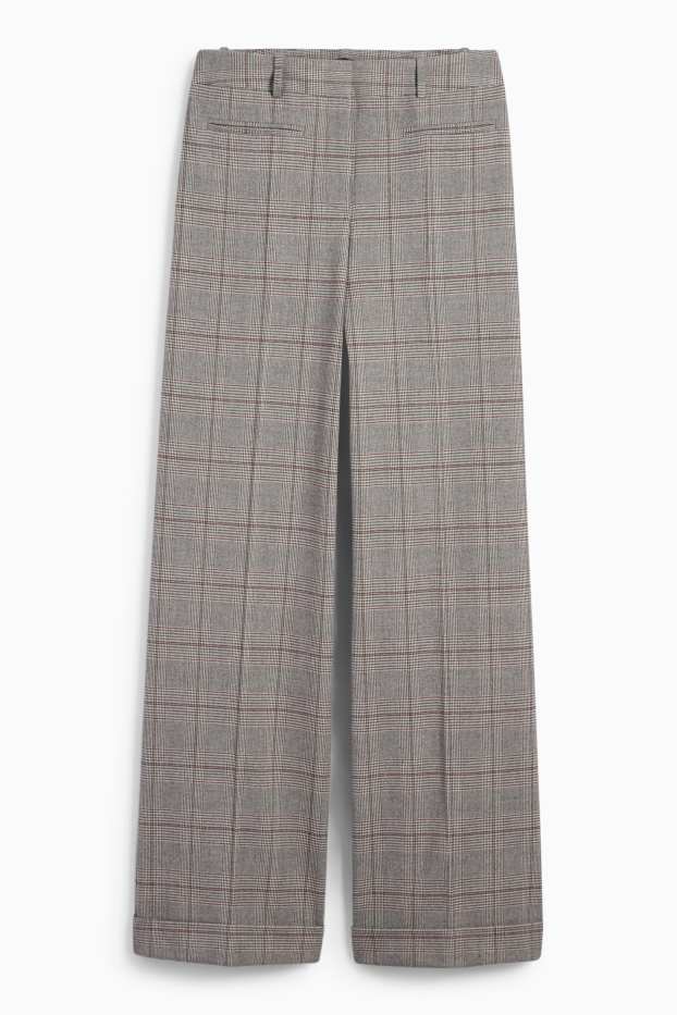 Femei - Pantaloni office - talie înaltă - relaxed fit - în carouri - gri