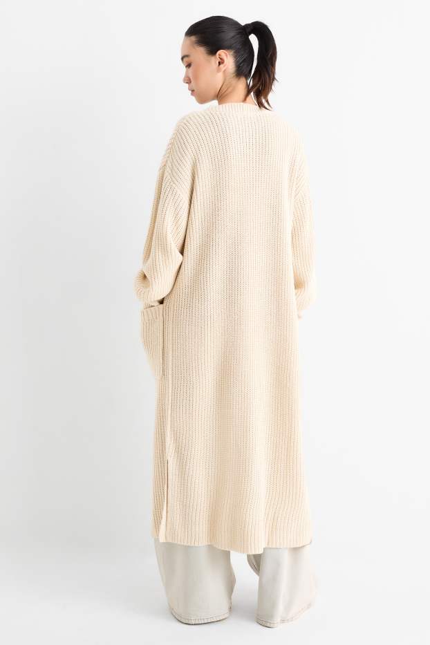 Femei - Cardigan tricotat lung - reiat - bej deschis