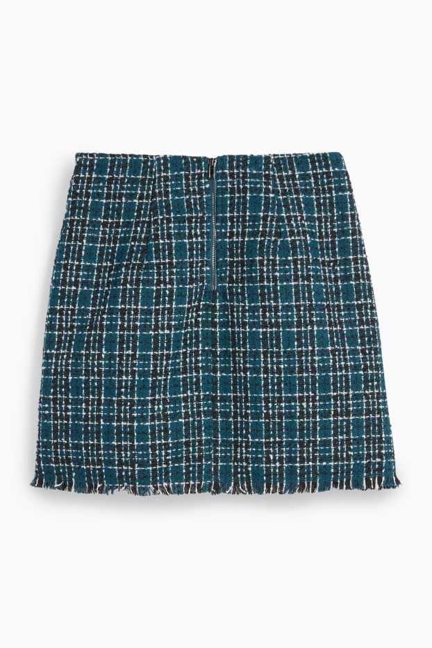 Femei - Fustă mini din bouclé - în carouri - verde închis