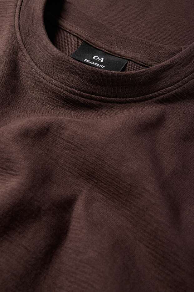 Bărbați - Tricou cu mânecă lungă - structurat - maro închis