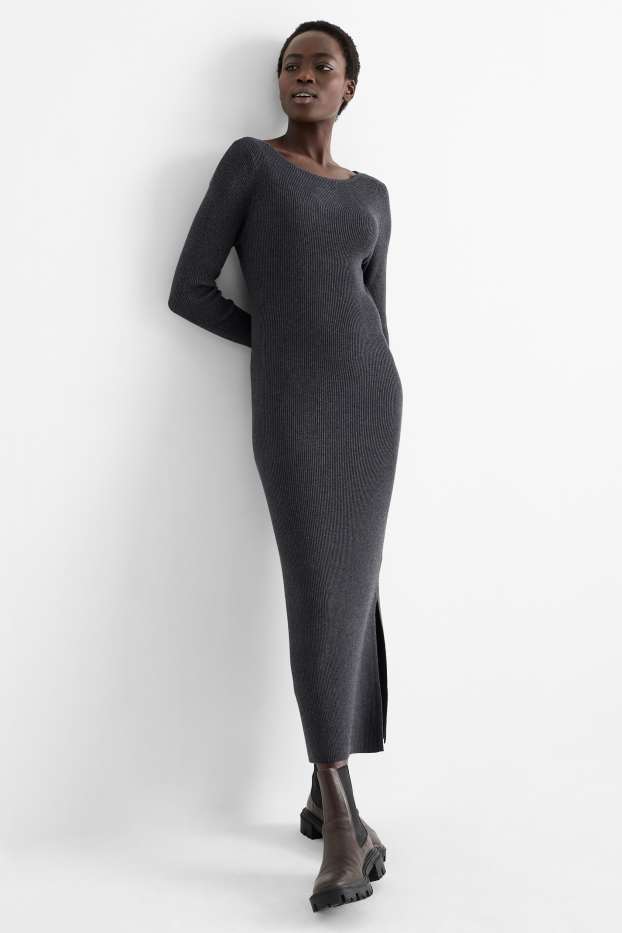 Femei - Rochie bodycon - reiată - gri închis