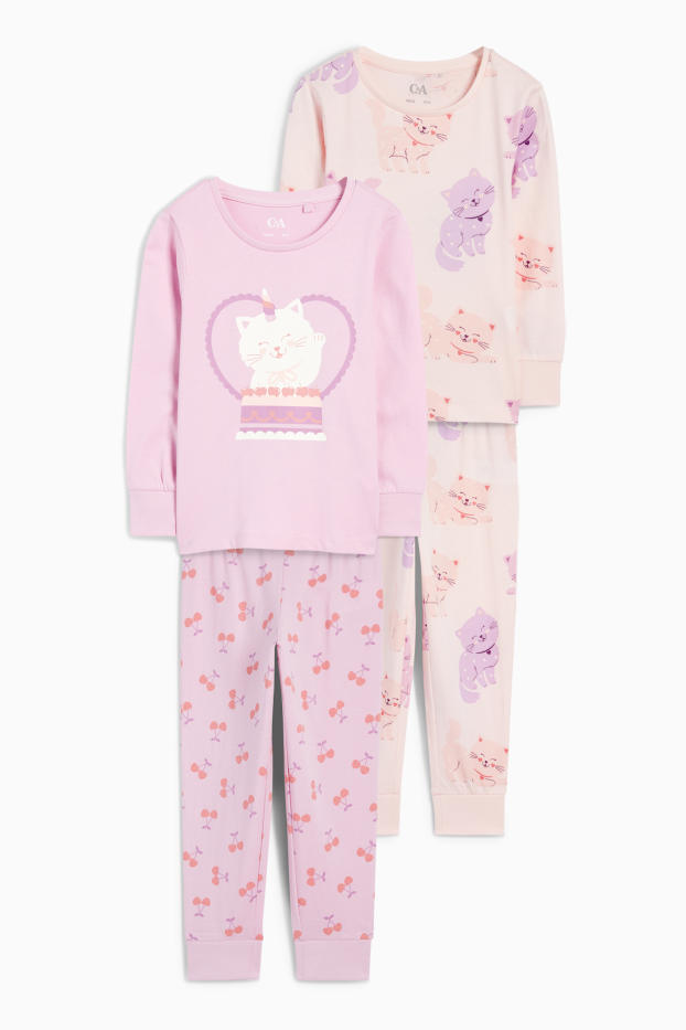 Copii - Fete - Multipack 2 buc. - pisici și cireșe - pijama - 4 piese - roz