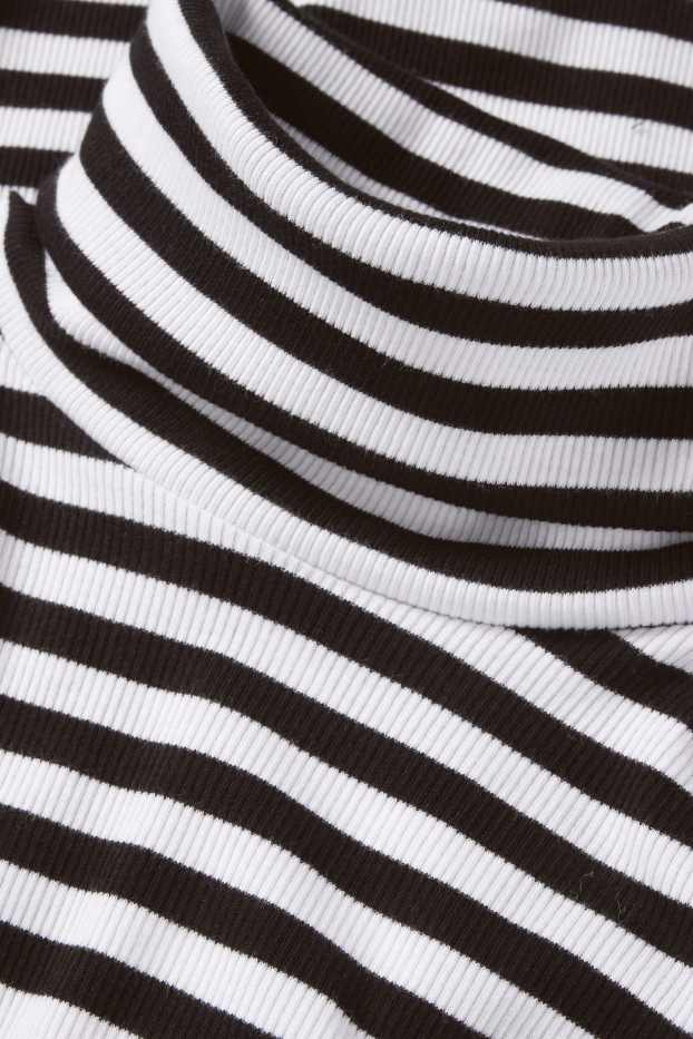 Women - Turtleneck top - ribbed - striped - black / white