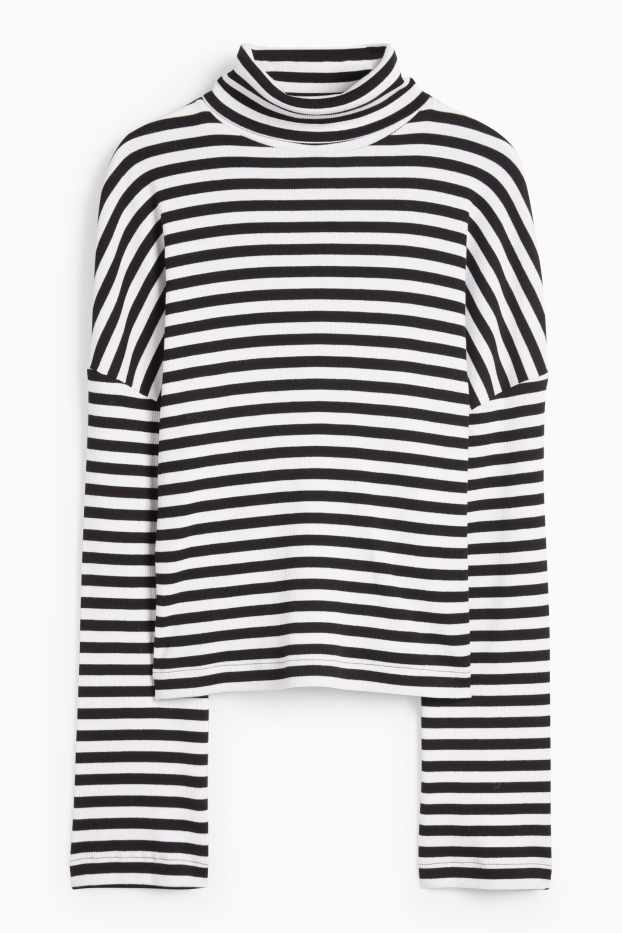 Women - Turtleneck top - ribbed - striped - black / white