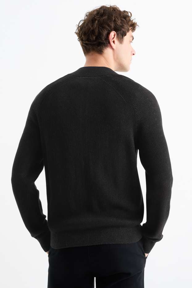 Bărbați - Cardigan tricotat - reiat - negru