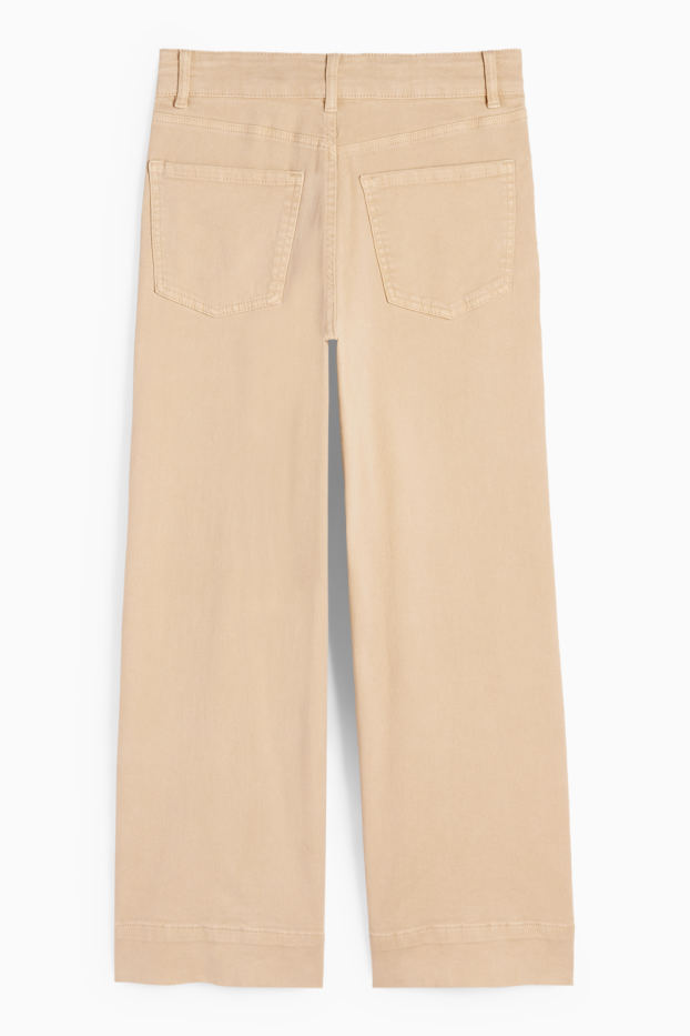Femei - Pantaloni de stofă - talie înaltă - wide leg - bej