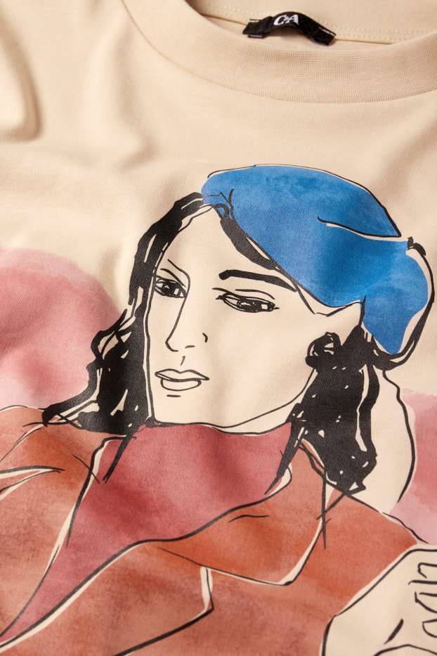 Femei - Tricou cu mânecă lungă - bej deschis