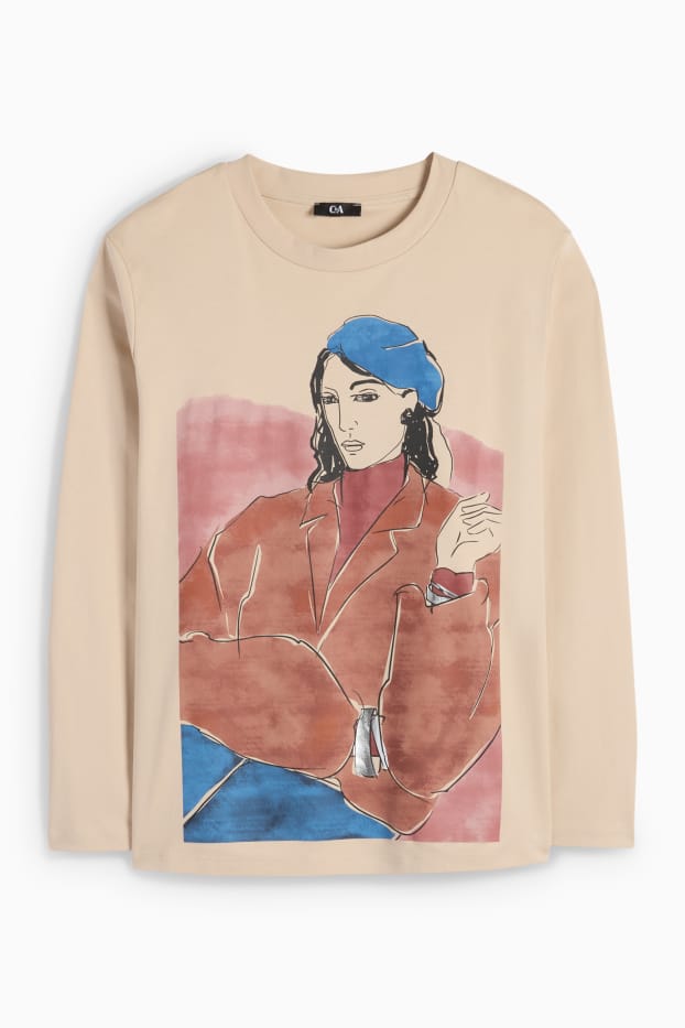 Femei - Tricou cu mânecă lungă - bej deschis