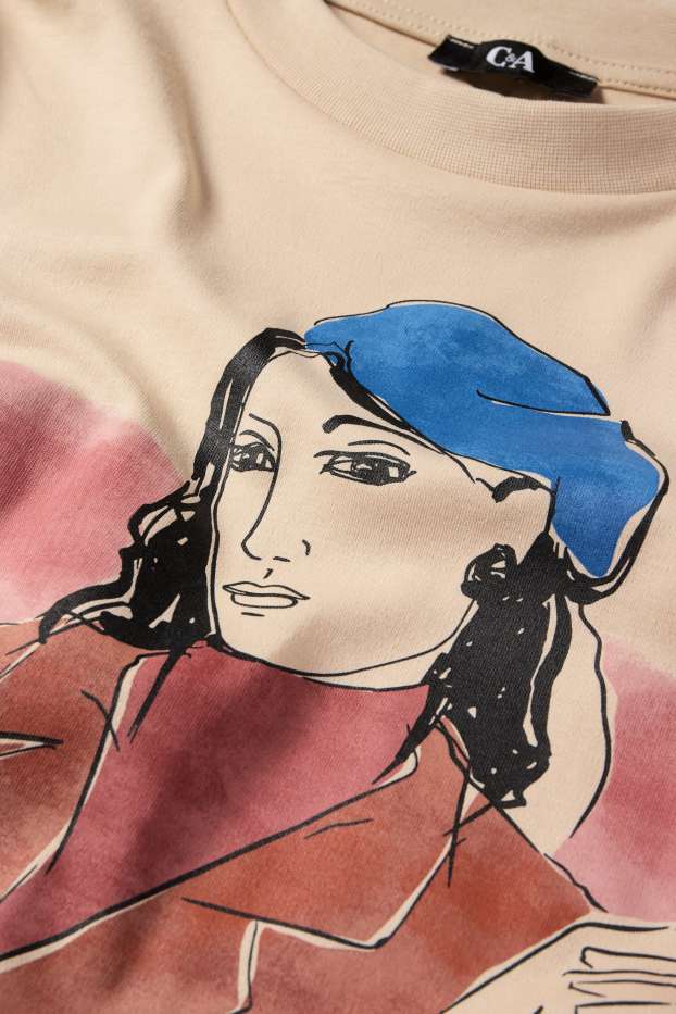 Femei - Tricou cu mânecă lungă - bej deschis