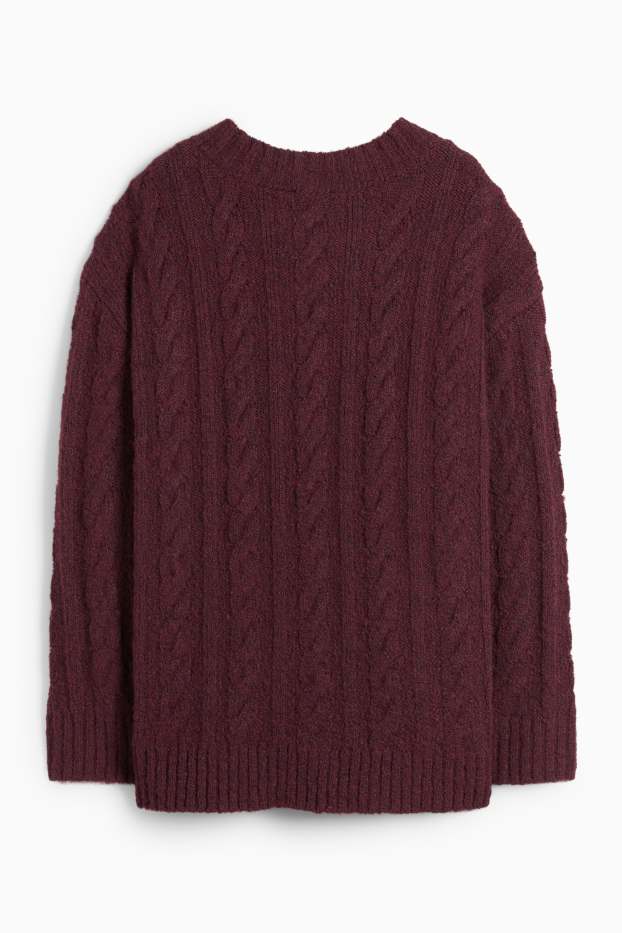 Femei - Pulover - cu torsade - bordo