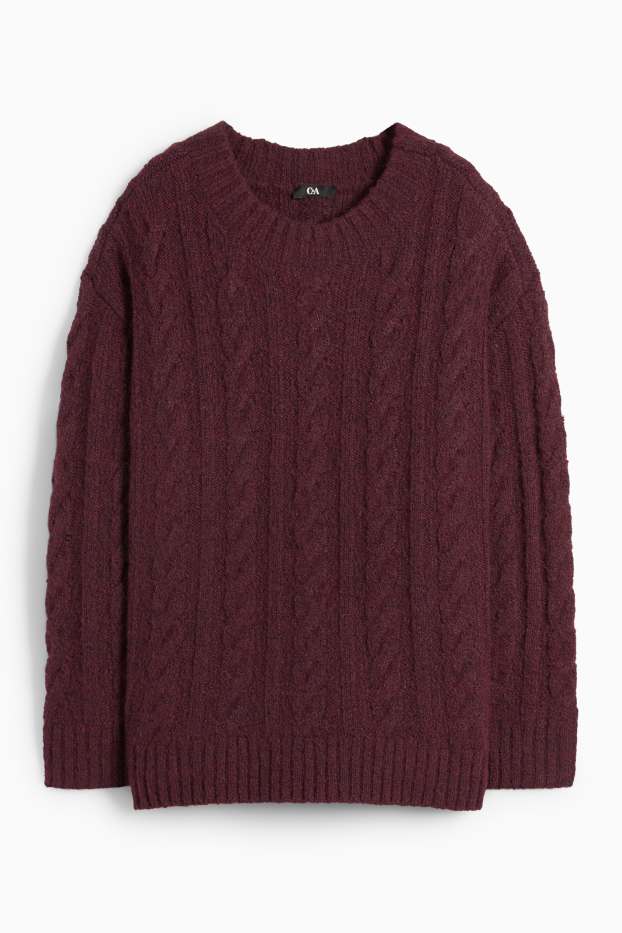Femei - Pulover - cu torsade - bordo