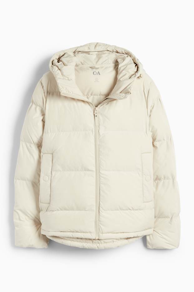 Women - Quilted jacket with hood - water-repellent - light beige