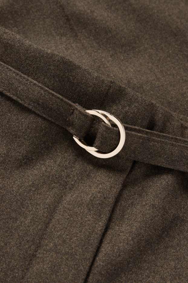 Dámské - Plátěné kalhoty s páskem - high waist - wide leg - hnědá