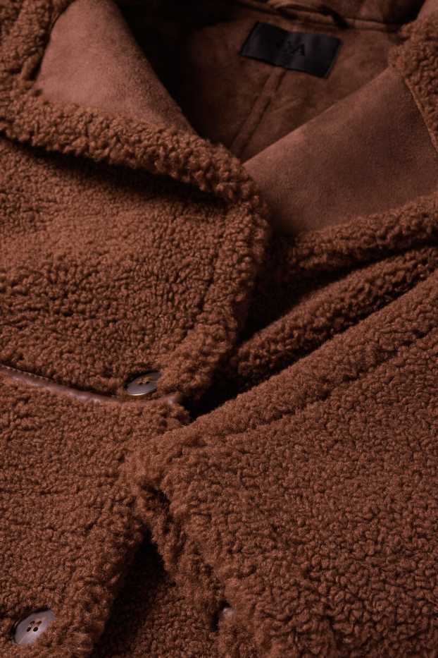Femei - Palton din piele shearling sintetică - imitație de piele - maro