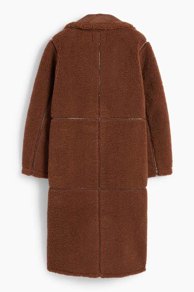 Femei - Palton din piele shearling sintetică - imitație de piele - maro