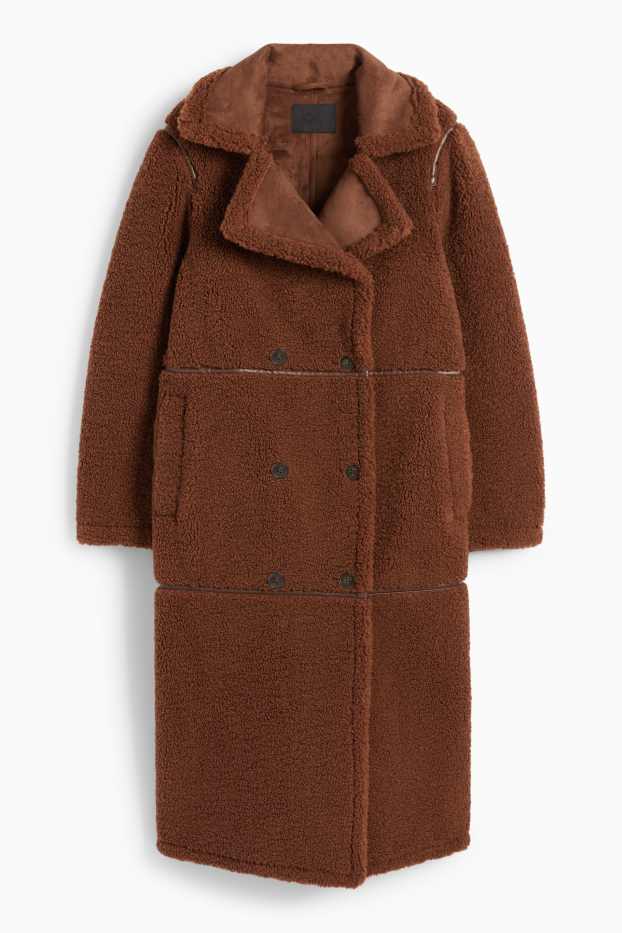 Femei - Palton din piele shearling sintetică - imitație de piele - maro